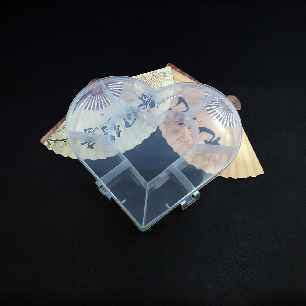 Fixed Slot Plastic Box with Lid Dust-proof Beaded Small Accessory Storage Tool Fashion Heart-shaped Portable Organizer 132x152mm