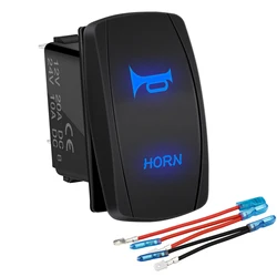 1PC UTV RZR Marine Rocker Switch 12V 20A Momentary Horn Button Blue LED For Auto Train ATV Boat With Wire