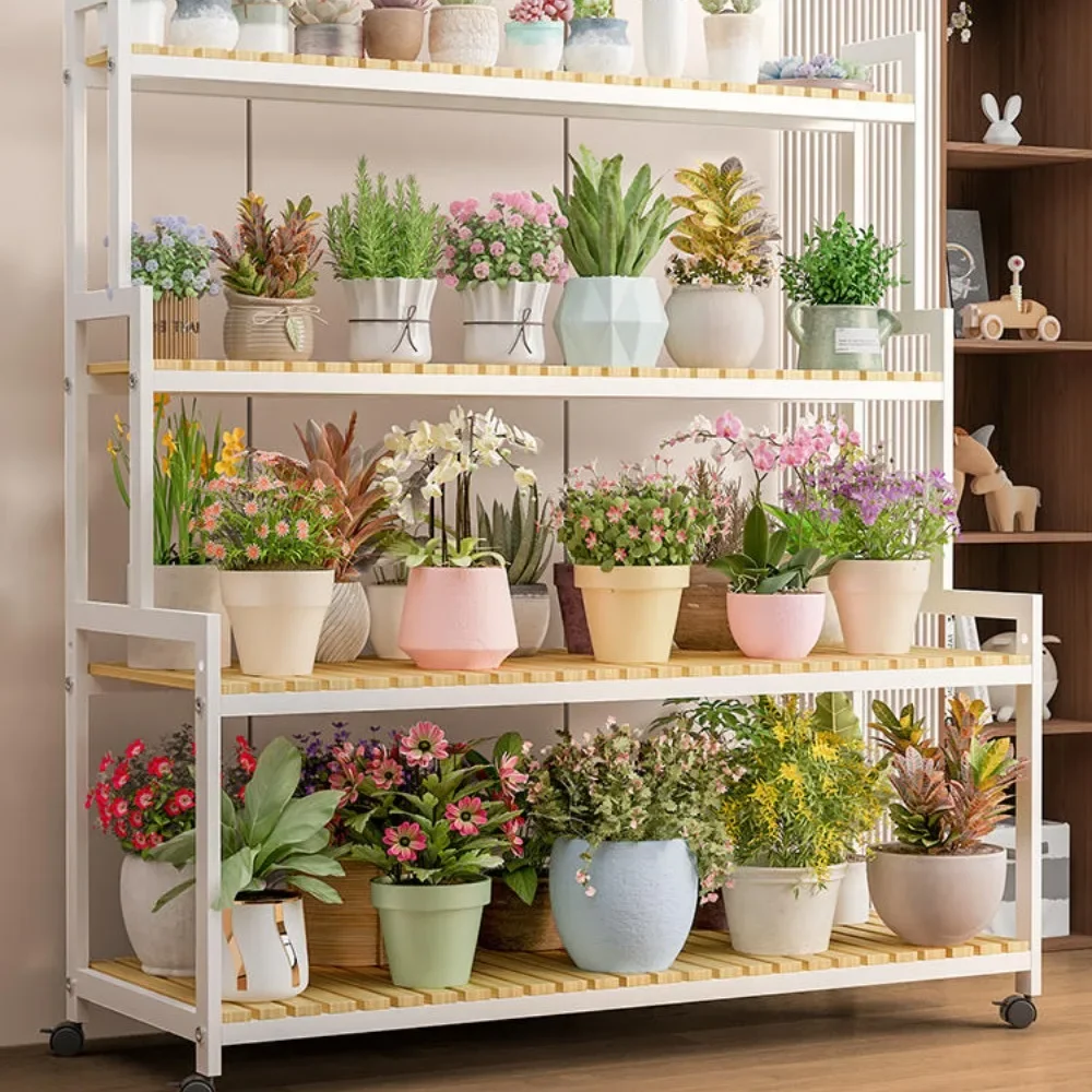 Picture 3: Mobile Flower Rack White With Wheels Floor Stand Indoor Layered Shelf Mobile And Detachable Adjustable Plant Flower Basin Rack