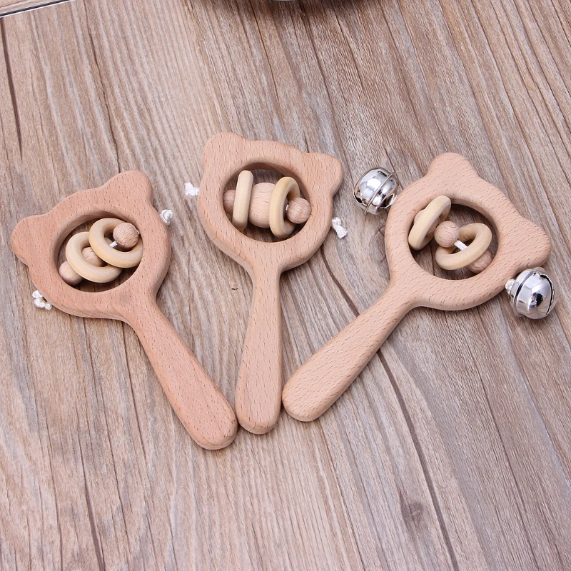 Wooden Grip Toy for Infant Rattle Activity Shower Gift Newborn Gift