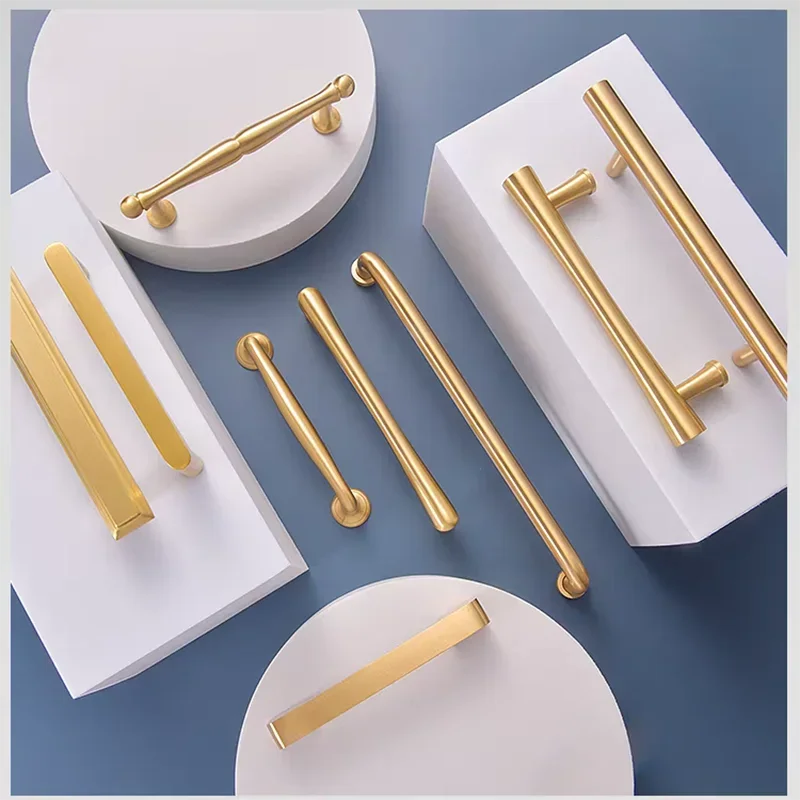 Nordic European Style Minimalist Solid Brass Cabinet DIY Pull Handle Classical Luxury Drawer Gold Knob Cabinet Door Long Handle