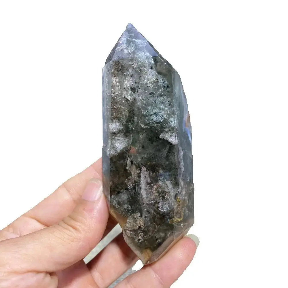 Natural Ghost Phantom Quartz Crystal Gem Specimen Hexagon Prism Tower Obelisk Spiritual Meditation Reiki Gift Stone Home Decora