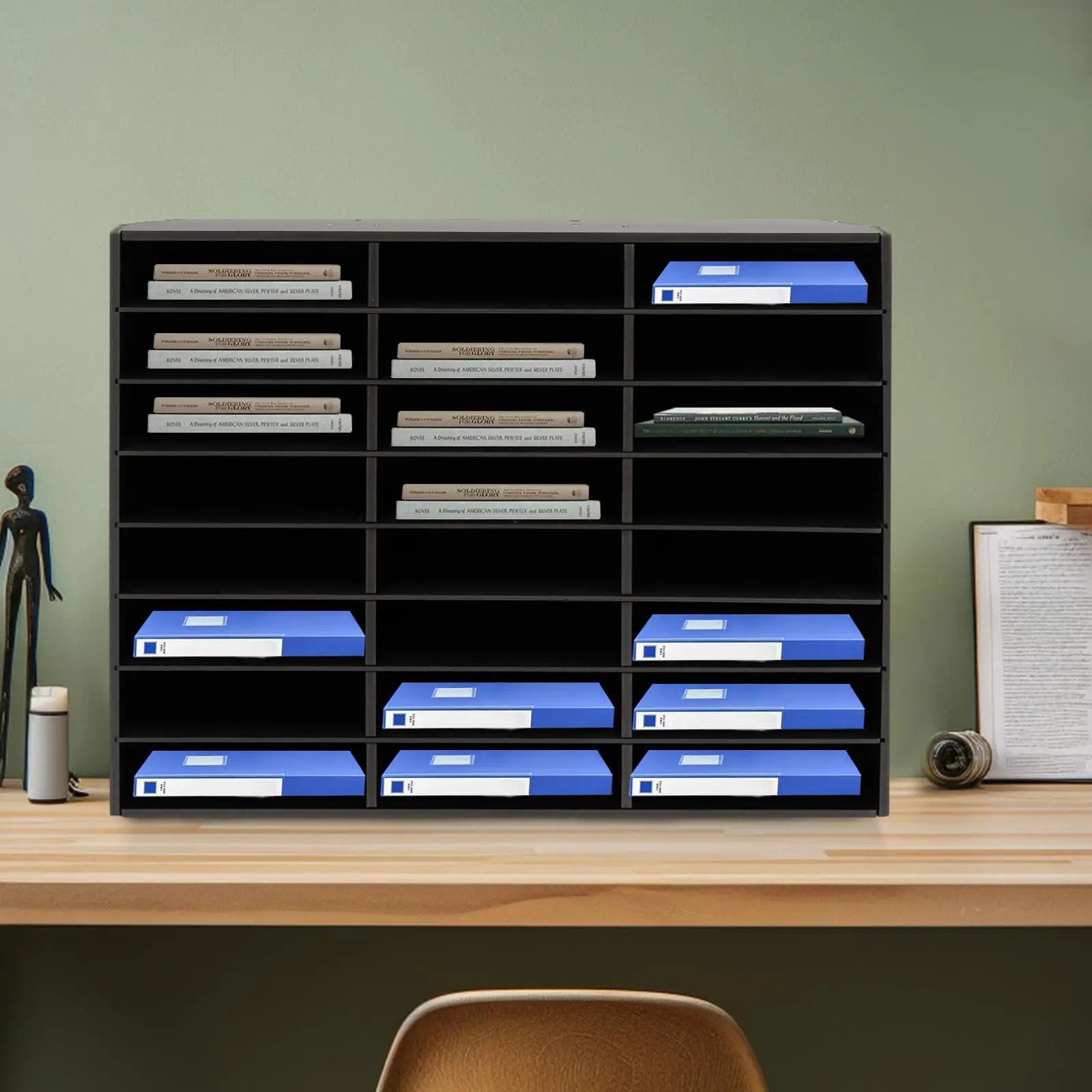 Mail Sorter Organizer, 24 Compartments Black Literature Organizer, Student Mailbox for Classroom, Desktop Paper Bill Organizer F