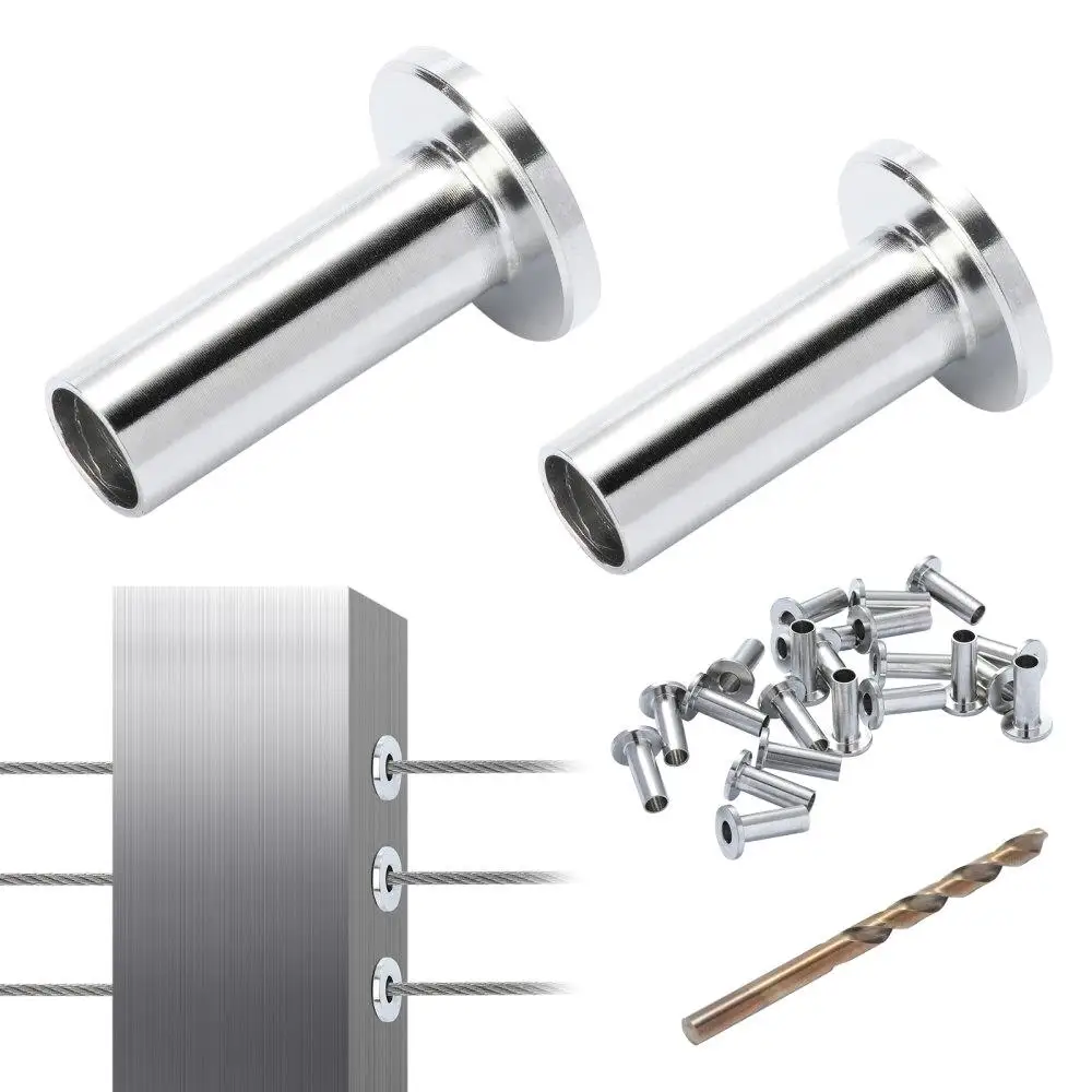 

121PCS T316 Stainless Steel Protector Sleeves Wire Rope Cable Railing DIY Balustrade Marine Grade Free Drill Bit Silver