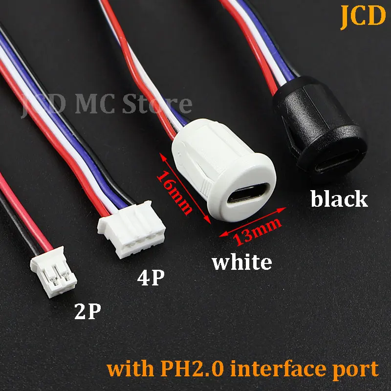 Press Type 2P 4Pin USB Connector with PH 2.0 Type-C Waterproof Female Socket High Current Fast Charging jack port With data pin