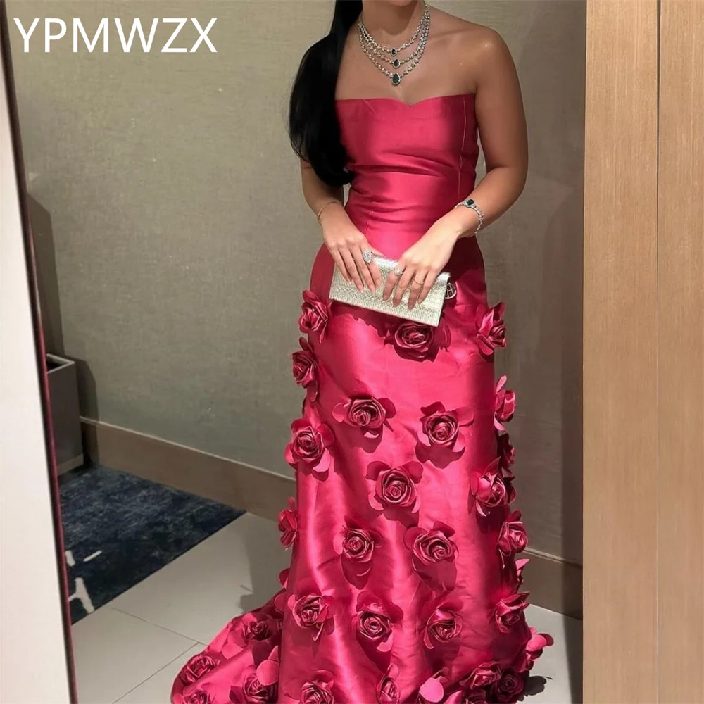 

Customized Evening Dress Formal Women Prom Gown YPMWZX Strapless A-line Floor Length Skirts Applique Flower Bespoke Occasion Dre