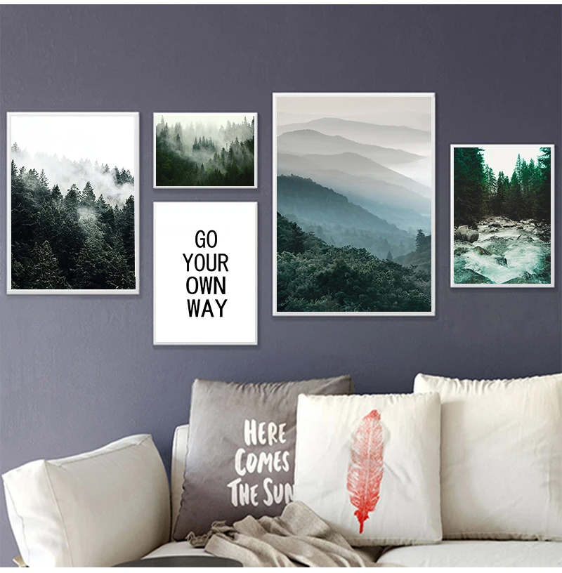 Mountain Wall Posters Fog Forest Canvas Painting Natural Landscape Poster Nordic Wall Pictures For Living Room Home Decoration