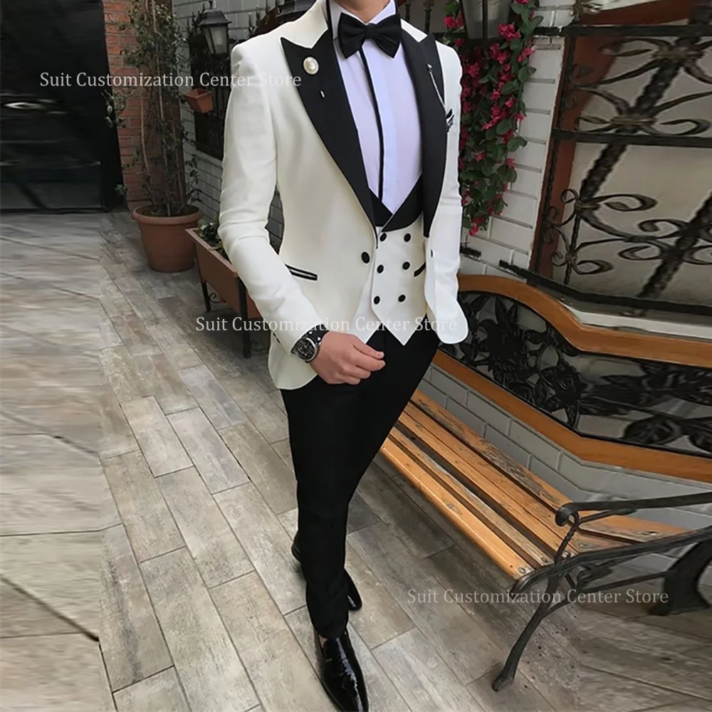

Notch Lapel Suits For Men Fashion Single Button Slim 3 Pieces Jacket Vest Pants Evening Party Wedding Groom Tailored Outfits