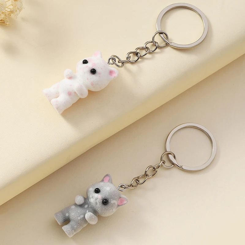 1PC Car Keys DIY Jewelry 3D Cartoon Splashing Ink Flocking Cat Keychain Cute Animal Key Ring Souvenir Gifts For Women Men