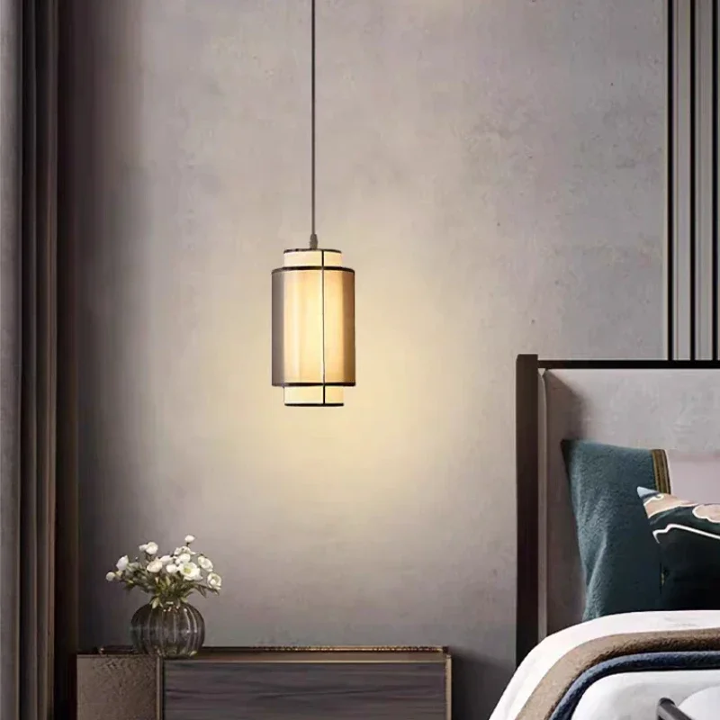 Janpanese Wabi-sabi Cloth Fabric Short Tube Shaped LED Pendant Lights Indoor Plated Lamp for Bedroom Home Decoration Chandeliers