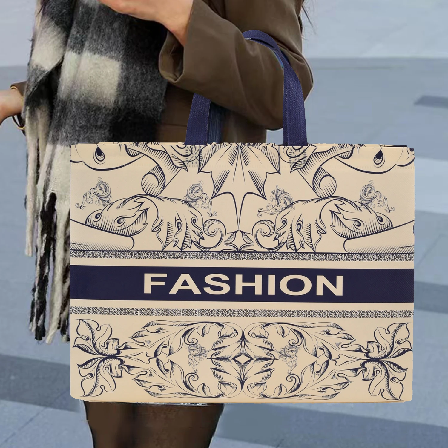 

Fashion Shopping Bag Foldable Fashion Leaves Print Eco Bag Large Reusable Storage Bag Tote Waterproof Fabric Non-woven