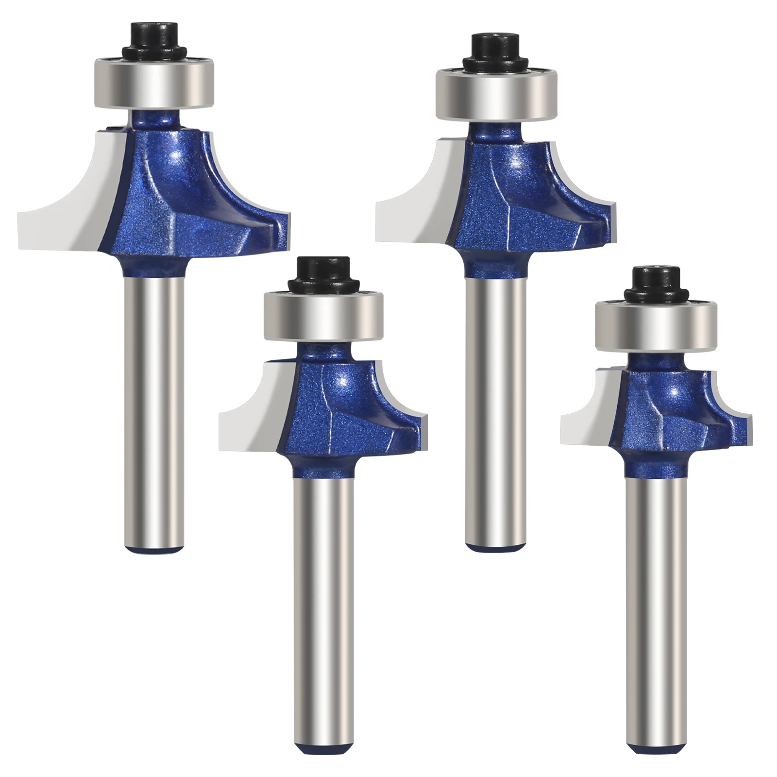 HEDA 4pcs 6.35mm 1/4” Shank Corner Round Professional level Over Router Bit Milling Cutter For Wood Woodwork Tungsten Carbide