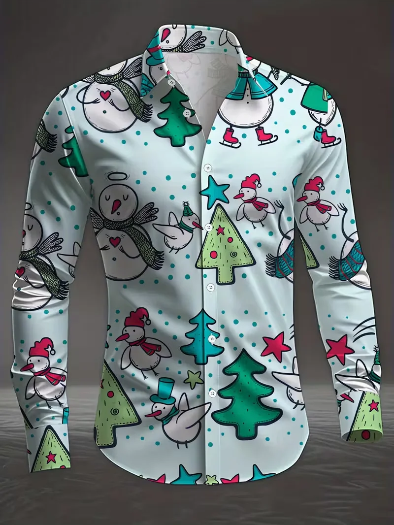 New men's Fashionable Long Sleeved 3D Lotus Print Button Up Shirt With Floral And Geometric Casual Elegance