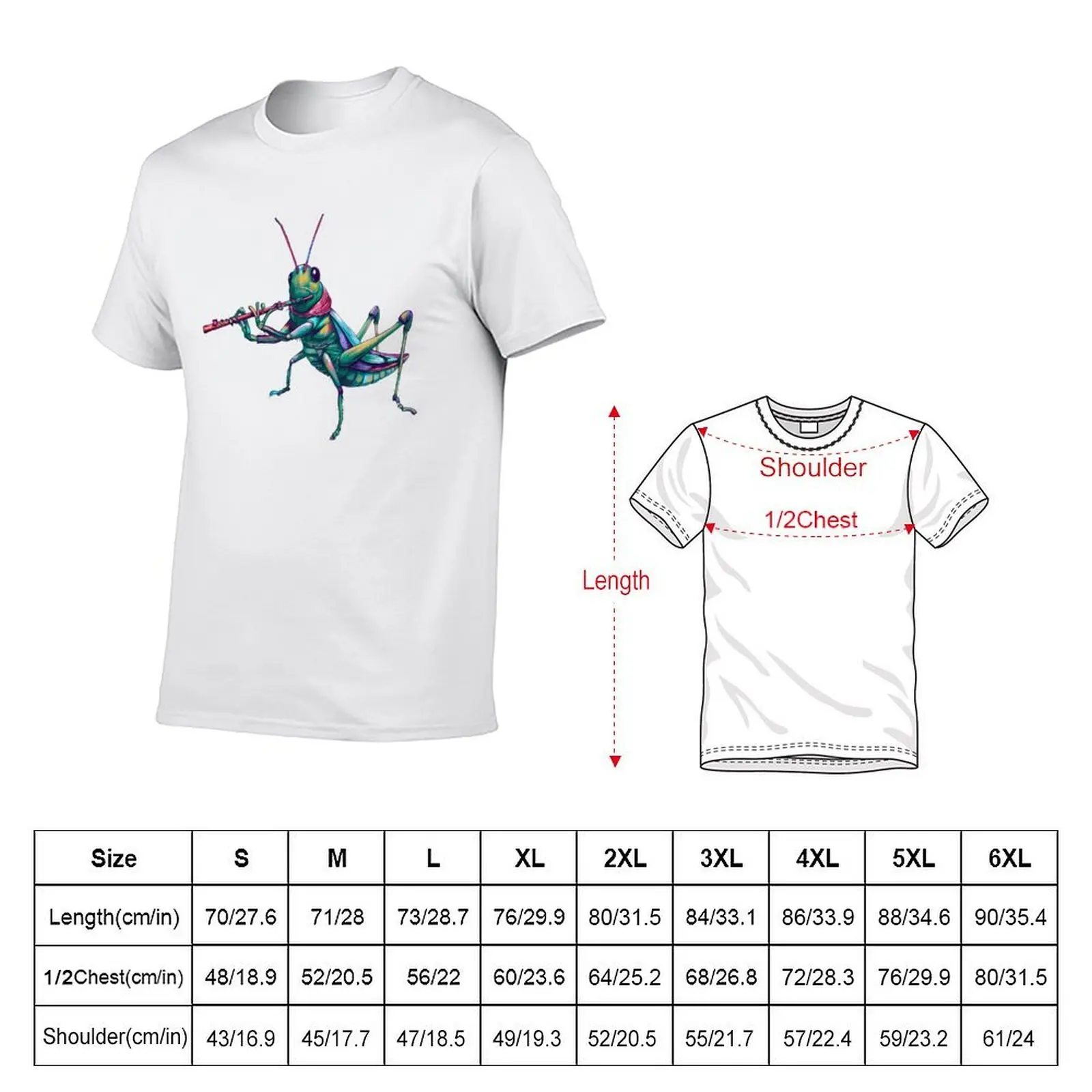 Symphony of the Meadow: Grasshopper Maestro T-Shirt Plus Size Basic Short Sleeve Top