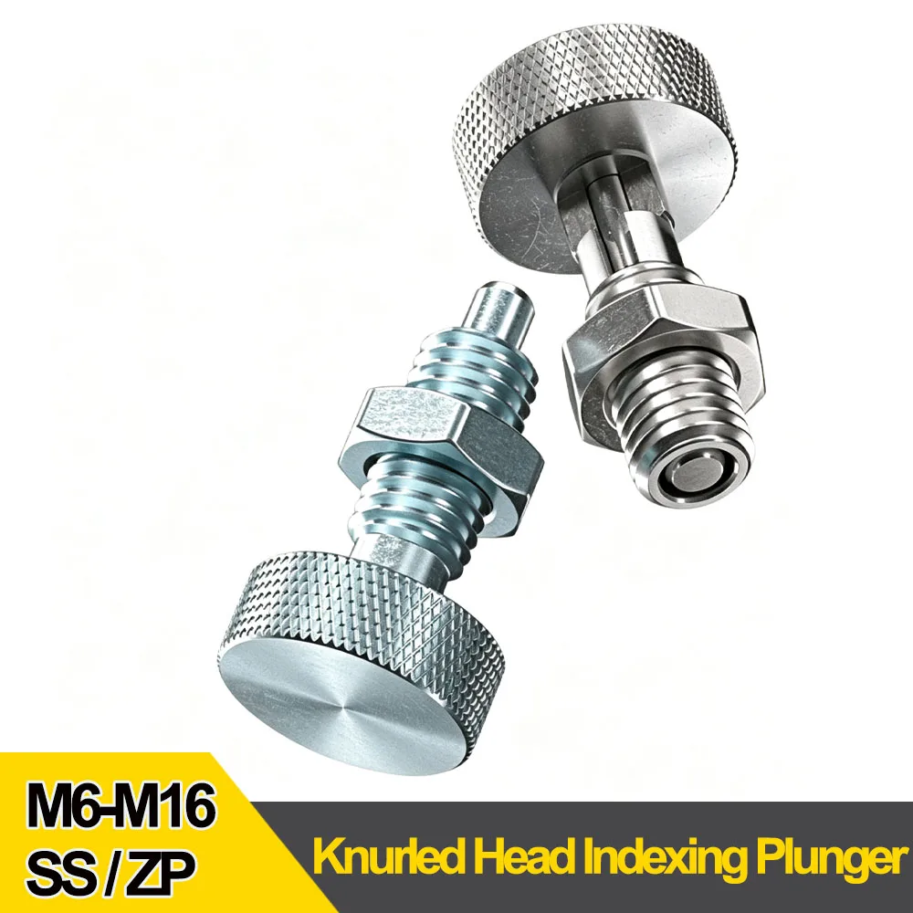Knurled Indexing Plunger with Nut M6 M8 M10 M12 Spring Loaded Self Locking Retractable Locating Pin Steel for Machine Fixture ﻿