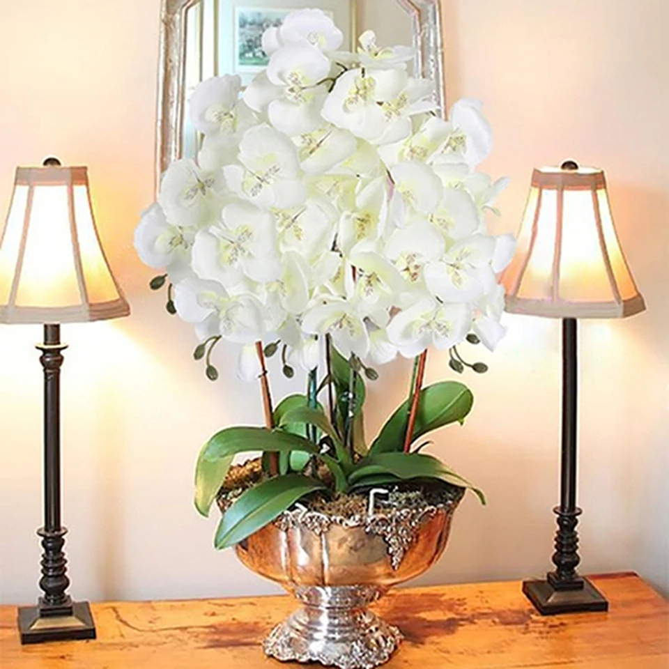 

5Pcs Artificial Flowers Branch Silk Butterfly Orchid Home Rooms Table Decorative Products Wedding Outdoor Garden Bride Accessory