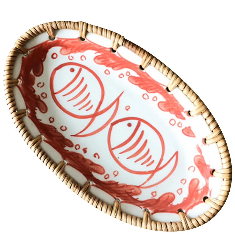 

Rattan Fruit Plate Household Tray Serving Snack Accessories Multi Function Wear Resistant Tabletop Stylish Simple Design