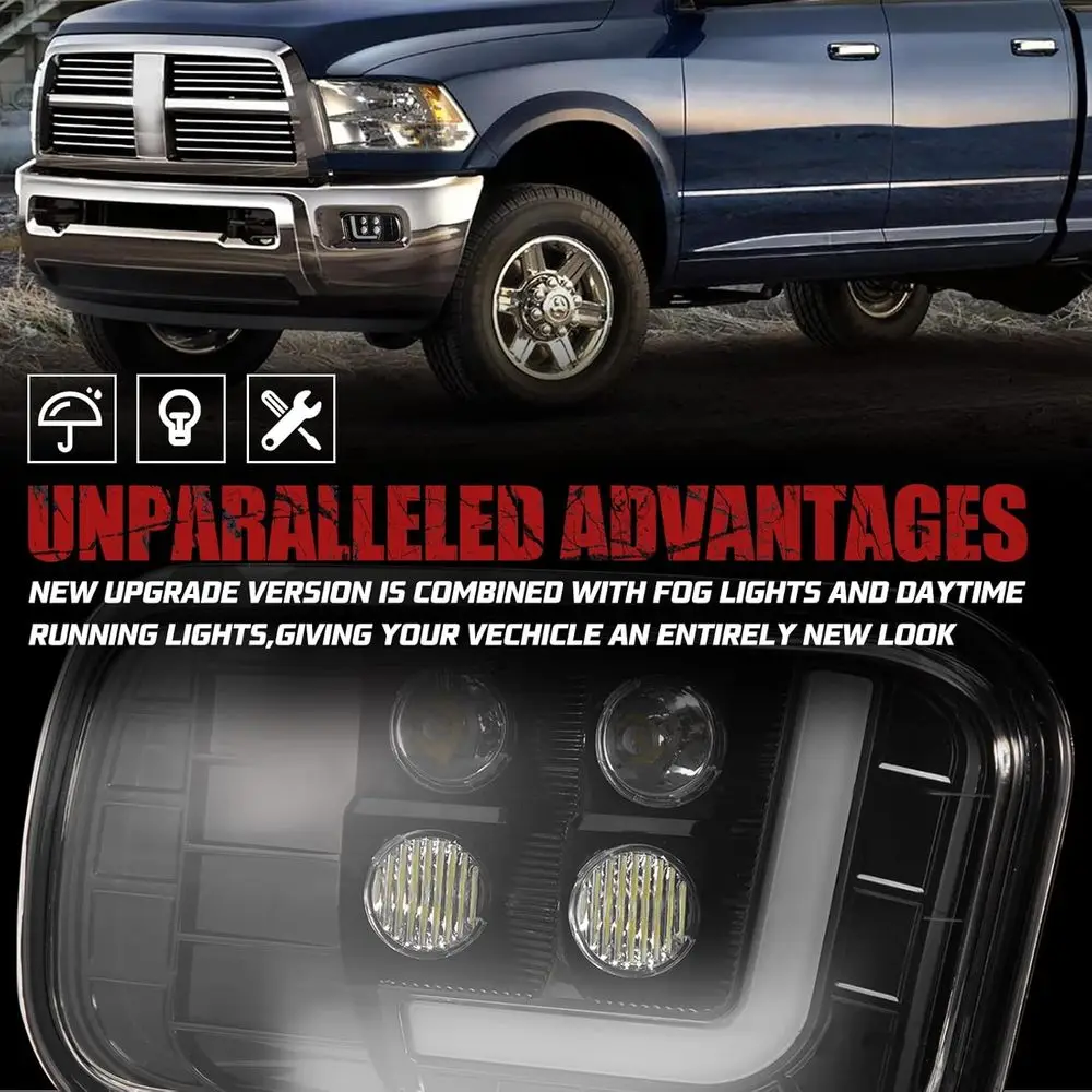 زوج من مصابيح الضباب LED مع أضواء النهار الجري لدودج رام 2009-2014، عوارض البقعة والفيضانات، استبدال DRL من النوع L