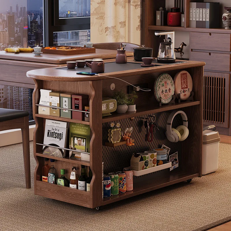 Medieval style tea cabinet dry and wet bubble boiling water black walnut medium and small apartment storage multi-functional