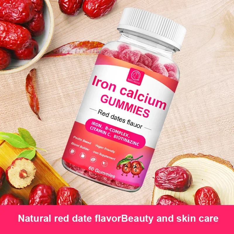 BBEEAAUU Red Dates Iron Calcium Gummies with Vitamins A,B,C Complex Support Energy ,Immune Health for Children and Adults