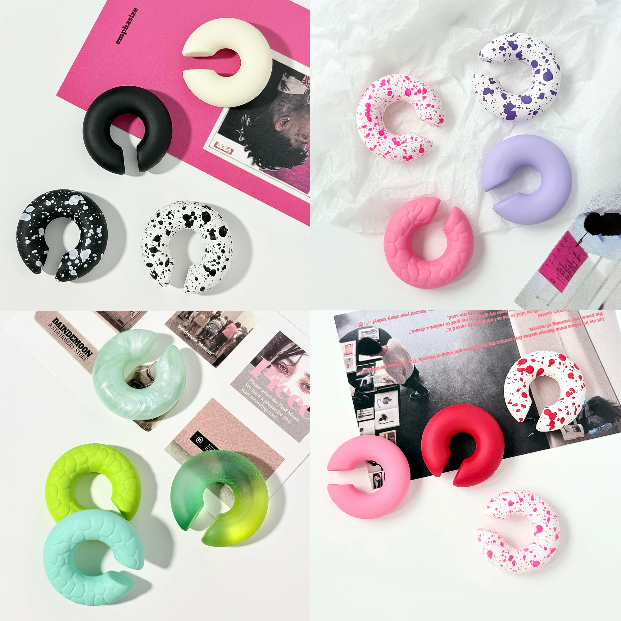Personality Fashion Inkjet Ear Cuffs European American Minimalist Candy Color Acrylic Lacquer C-shaped Hoop Ear Jewelry Set