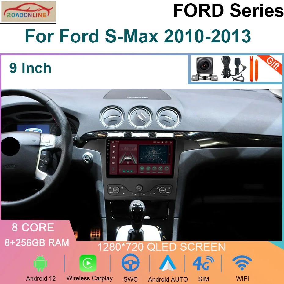 

8+256GB Android 12 Car Radio For Ford S-Max 2010-2013 GPS Navi Car Multimedia Player Stereo Autoradio Screen