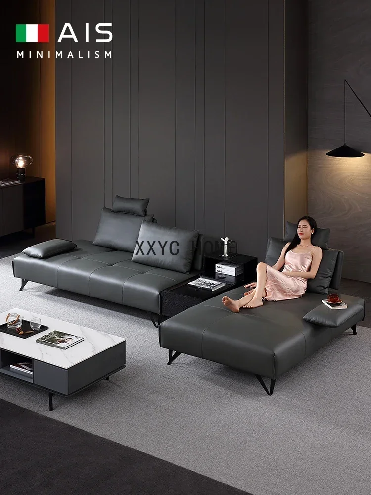 

Movable Backrest Sofa Light Luxury Storage Belt Rechargeable Leather Sofa First Layer Cowhide