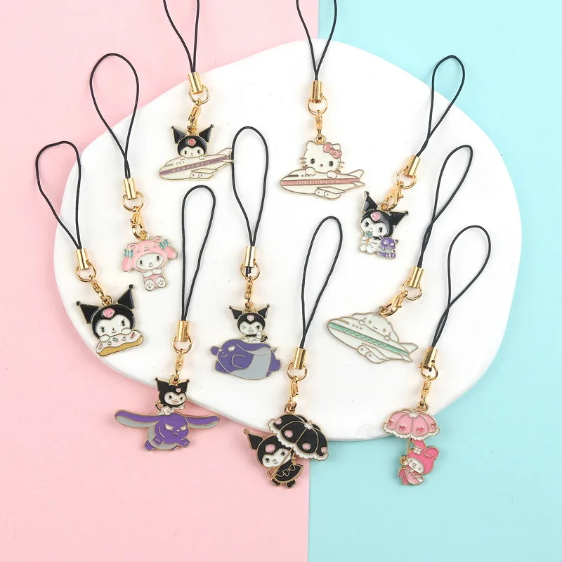 Sanrio Cute Umbrella My Melody Kuromi Phone Strap Cartoon Airplane Hello Kitty Pendant Keychain Phone Chain Jewelry Accessory