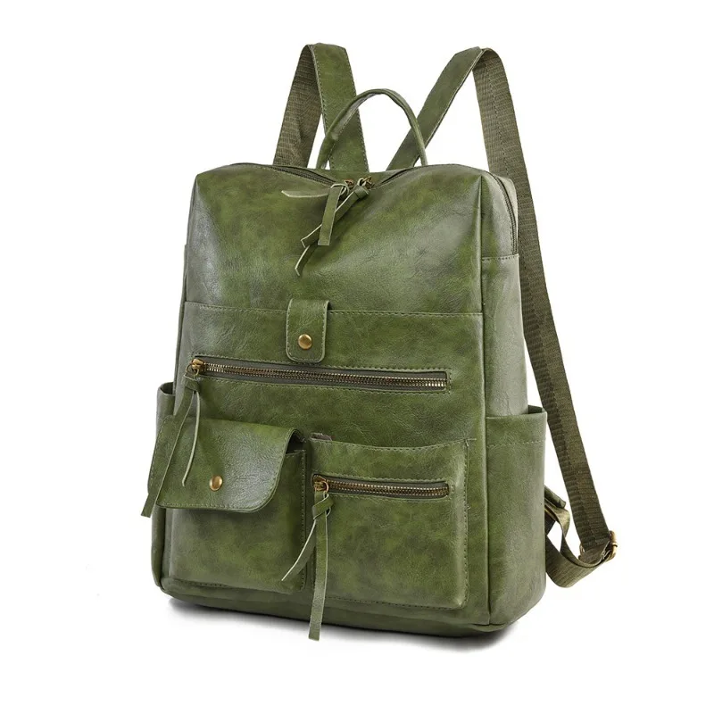 Korean Fashion Women Backpack Business Commuter Multiple Pockets Daypack Solid Minimalist PU Backpack Casual Travel Rucksack