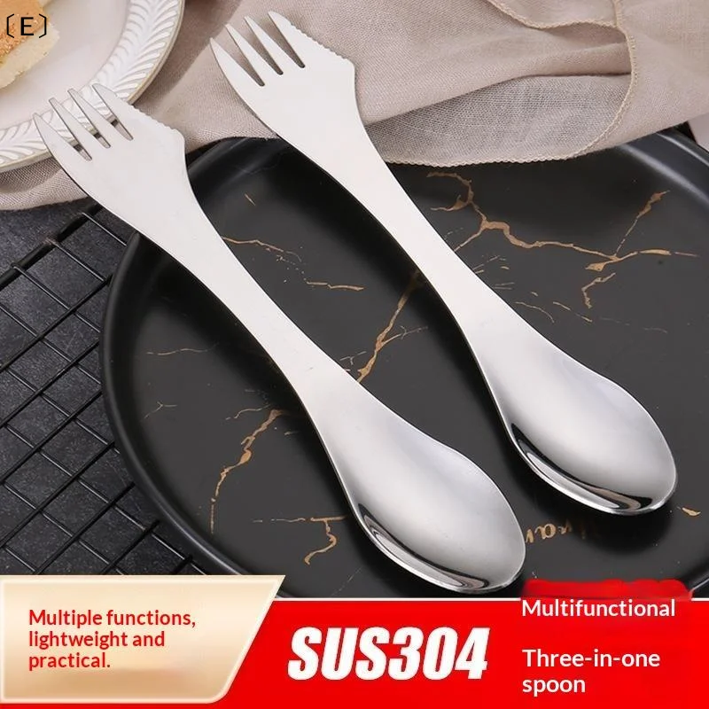 〔E〕Food Grade 304 Stainless Steel 3 In 1 Spork With Serrated Edge For Outdoor Camping Picnic Daily Home Use