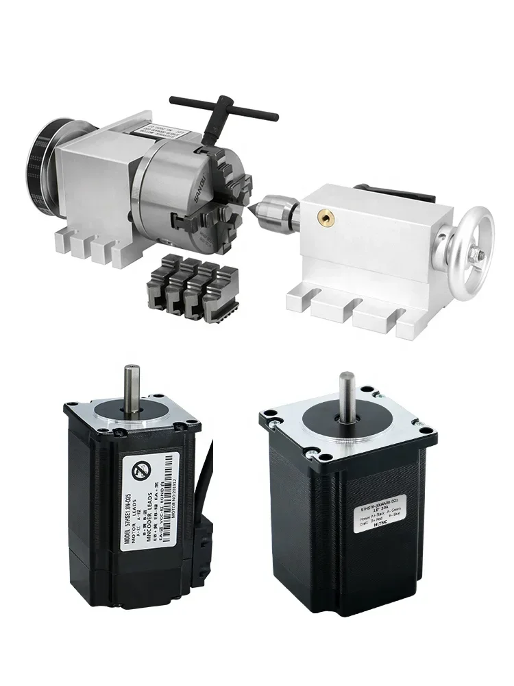 New Precision 0.05mm 6:1 Lathe K12 100mm 4 Jaw Chuck 4th Axis With Nema 23 Stepper Motor Rotary Table Dviding Head Lathe CNC