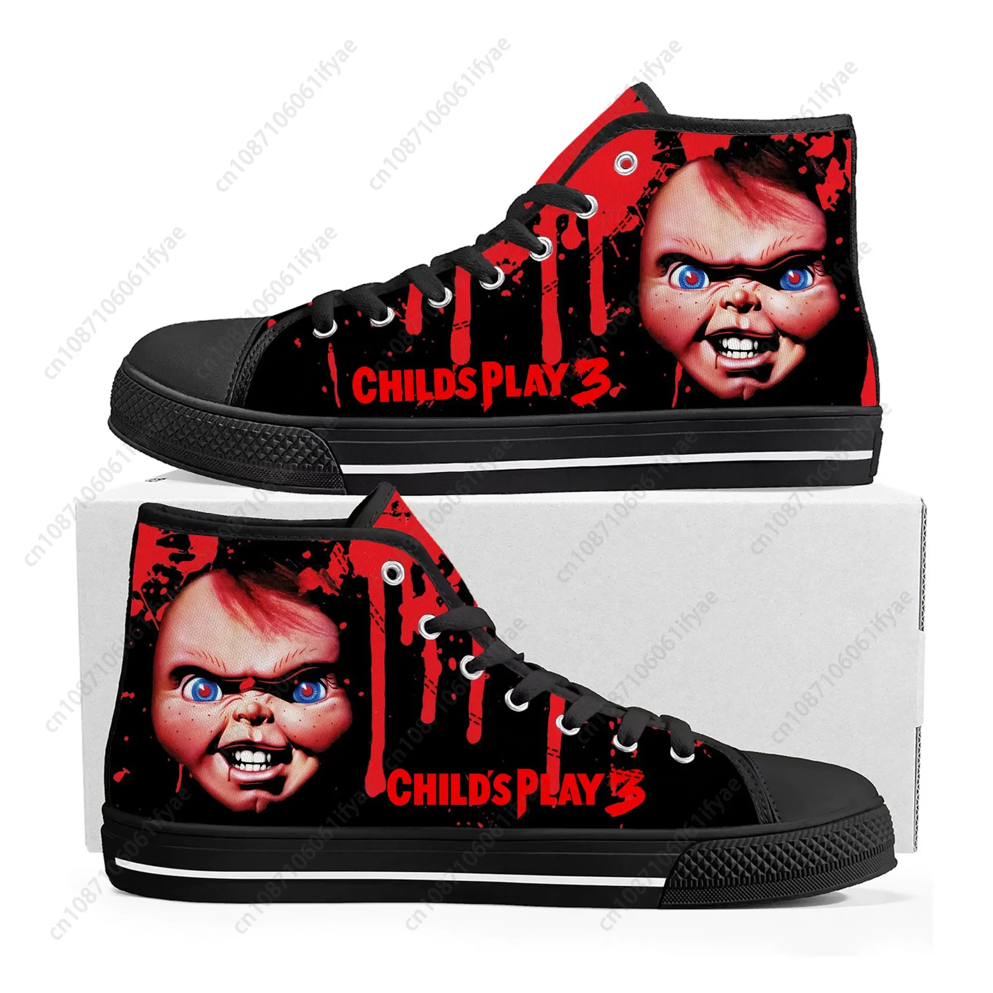 

Horror Movie Childs Play Chucky High Top High Quality Sneakers Men Women Teenager Canvas Sneaker Casual Couple Shoes Custom Shoe