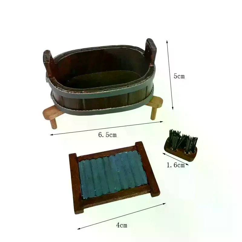 1:12 인형집 미니어처 나무 통 세탁판 브러시 3종 세트 세탁 장면 미니어처 장식품 역할 놀이 장난감