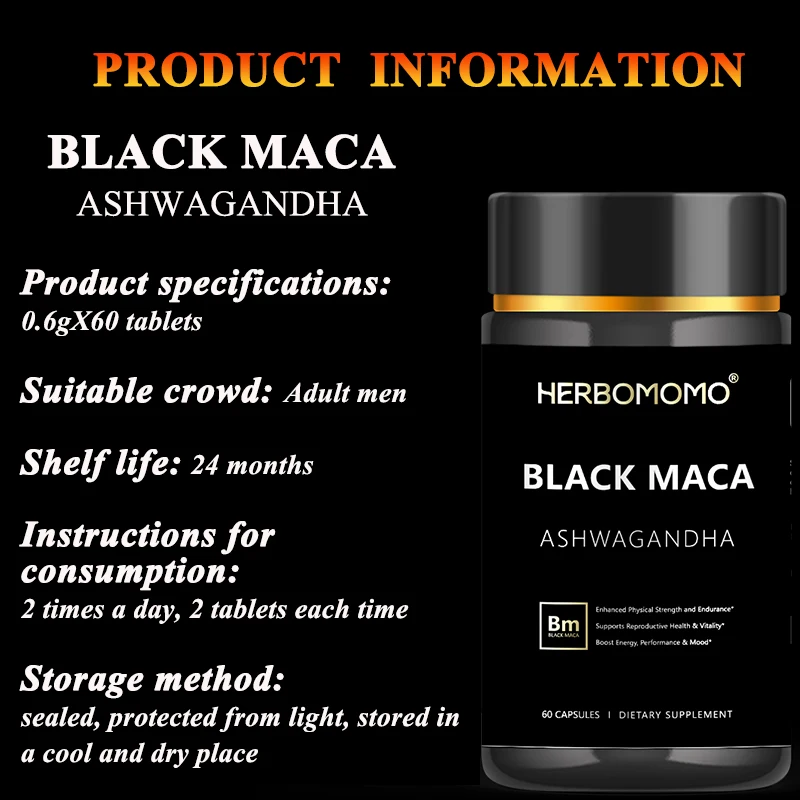 Black Maca Root tablets, High Potency - 60 Vegetarian Capsules - Supports Natural Strength, Endurance, Energy Suppleme