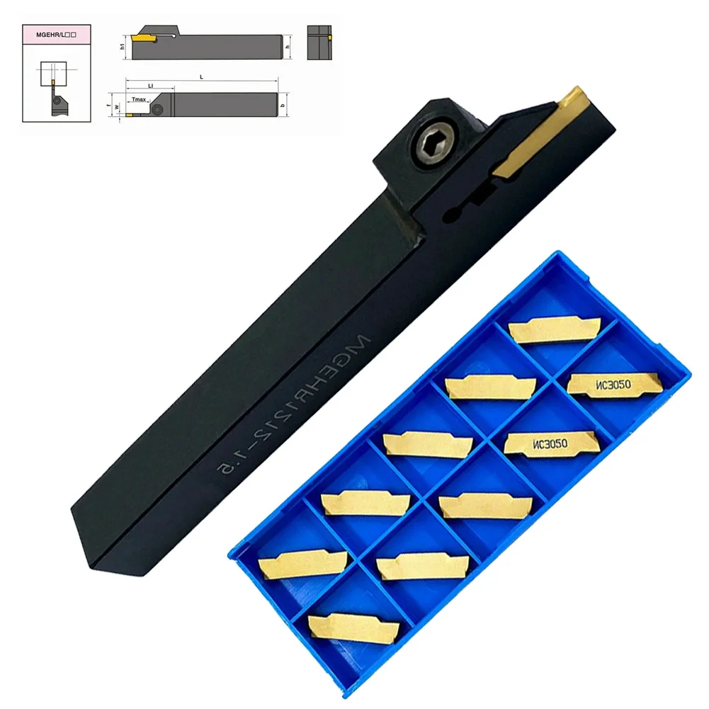 

1 Set MGEHR1212-1.5 Grooving Tool Holder + 10 MGMN150-G Carbide Grooving Inserts Lathe Cutting Tool Set