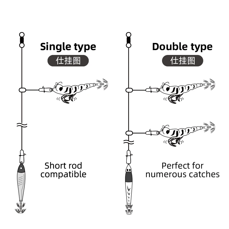 LETOYO, 2 juegos de sedal de carbono individual doble, 100cm/140cm, pesca de calamar, plomo de METAL IKA, plantilla de calamar, accesorios de pesca