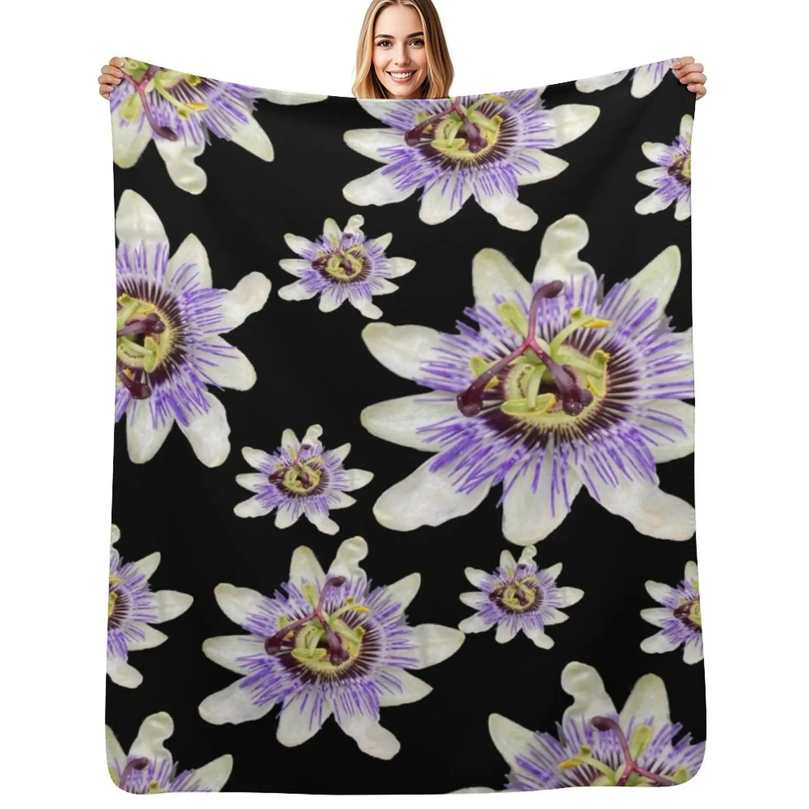 

Bluecrown Passion Flower Pattern Throw Blanket Outdoor Soft Blanket for Picnic Beach Camping