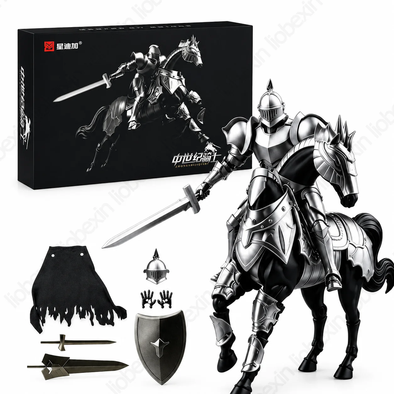 Set de Figuras de Acción de Caballero Medieval con Caballo Blindado y Accesorios de Armadura, Modelo Coleccionable de Plástico Multiarticulado, Regalo Ideal