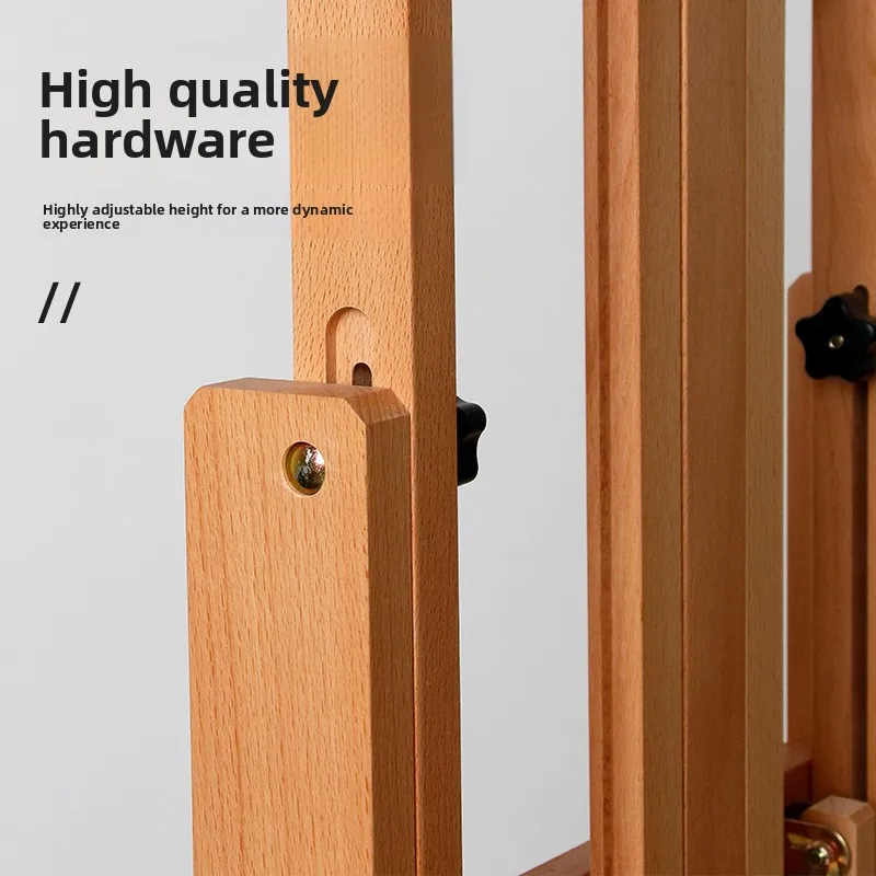 HXL Wooden Flat Vertical Easel Adjustable Pulley Folding Display Oil Painting Stand view 3