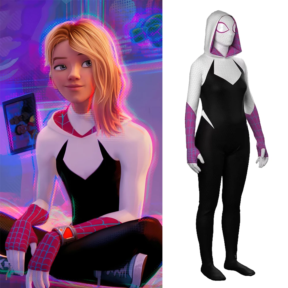

Across the Spider Verse Cosplay Gwen Stacy Costume Printed Spandex Superhero Zentai Bodysuit Outfit Halloween Costume Women Girl