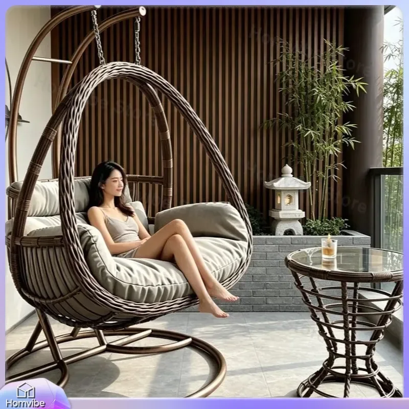 Outdoor Rattan Hanging Chair Double Swing Hammock Bird Nest Cradle for Patio Garden Balcony Indoor Home Furniture Lazy Seat