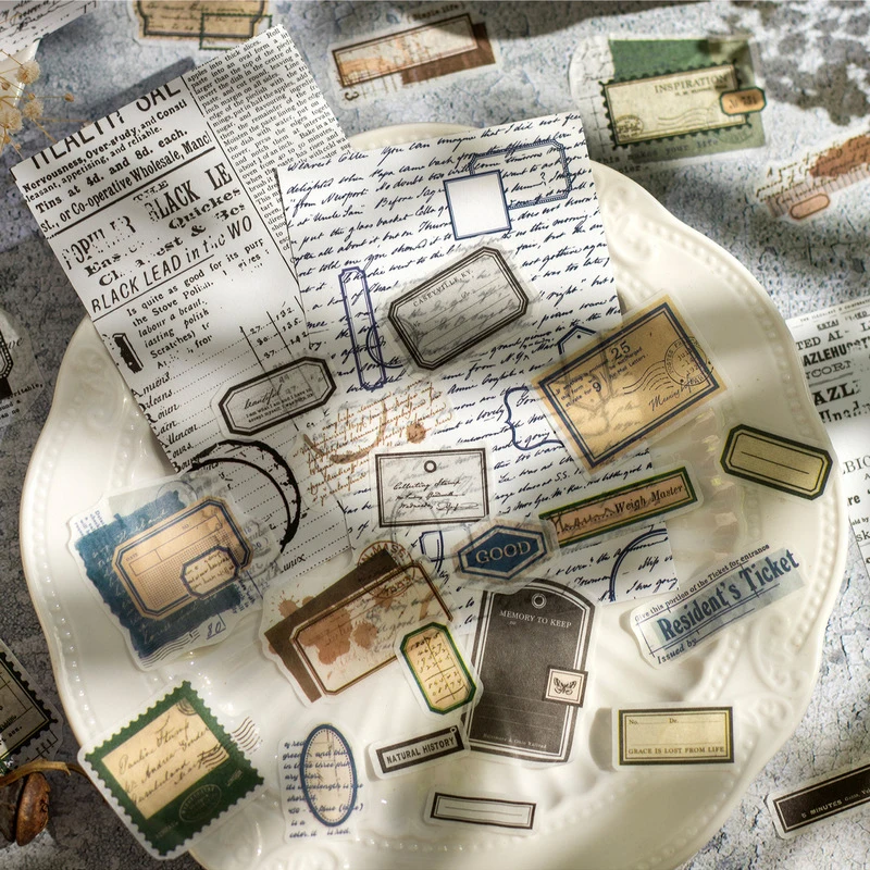 

Readers' Tags Series Vintage English Text Label Material Collage Stickers Book Creative Diy Journal Scrapbooking Stationery