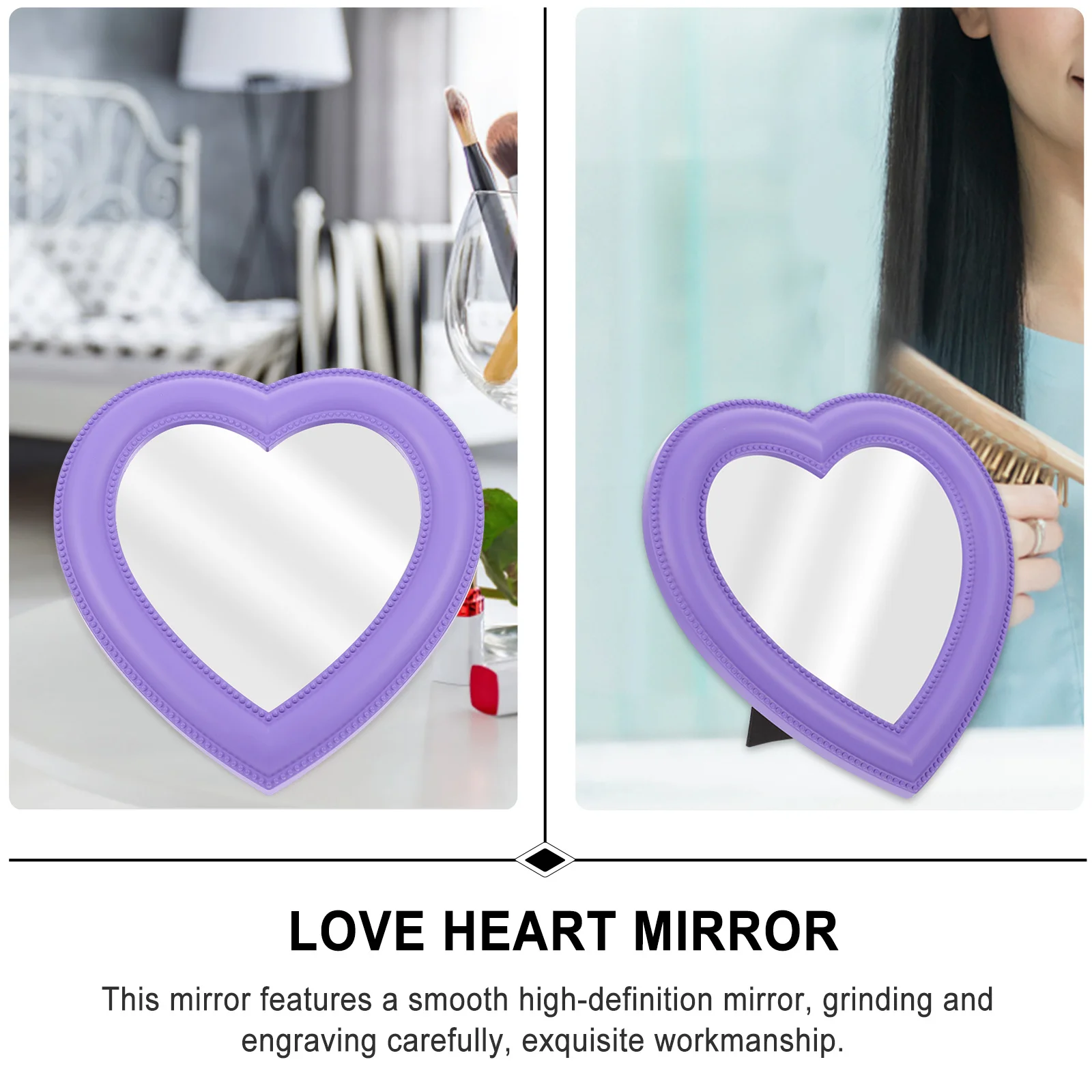 1Pcs Heart-Shaped Makeup Mirror High-Definition Scratch-Resistant Retro Chic Design Wall-Mounted Desktop Use for Women Clear