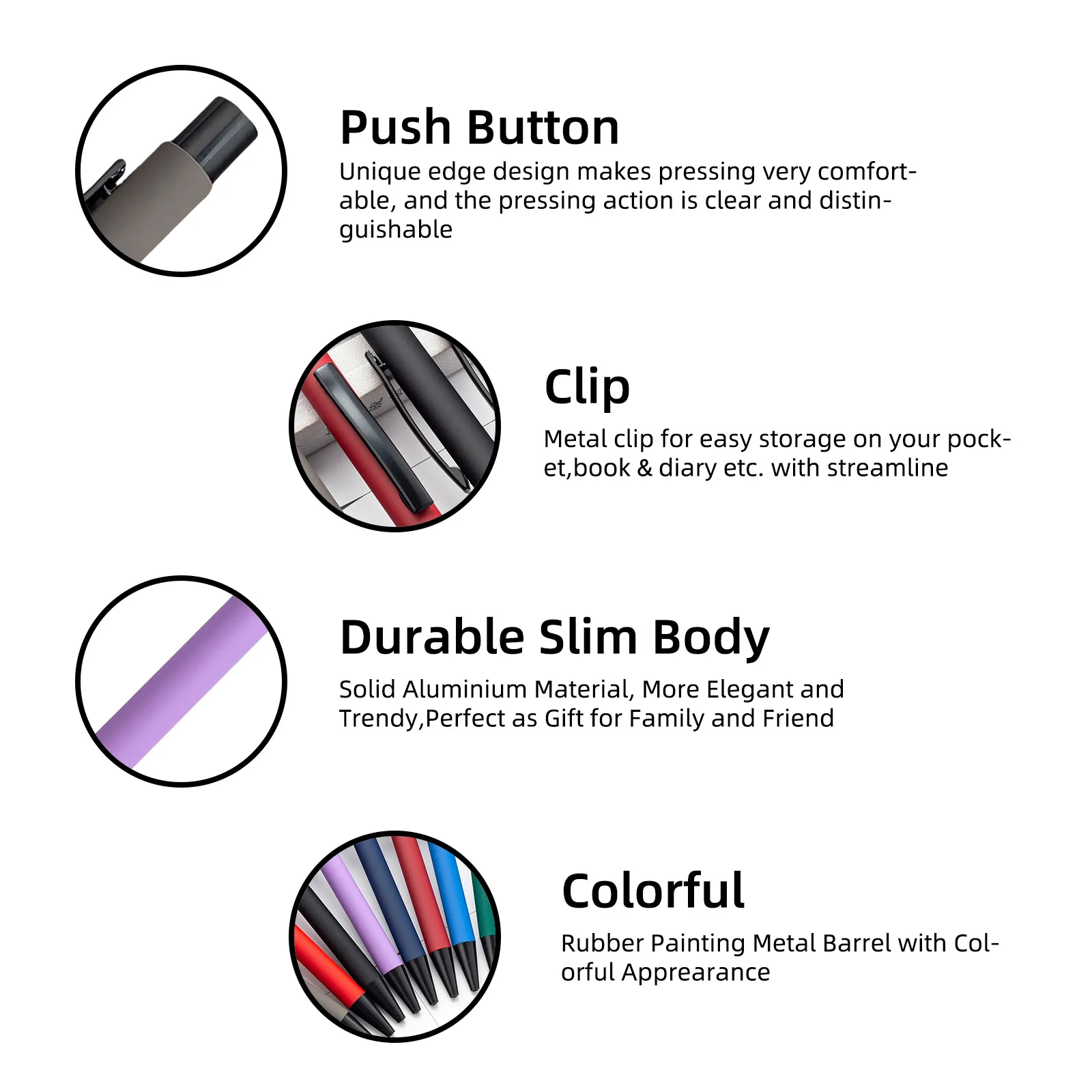 10pcs Customize Logo Pen Gift Ball Pens Free Engraved Color Rubber Paint Metal Barrel Promotional Smooth Writing Show Display