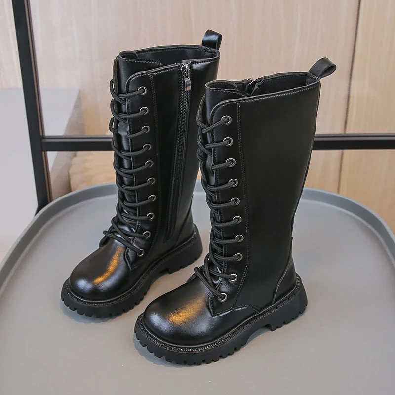 

2025 Autumn New Children High Boots Soild Color Versatile Kids Long Boots Round Toes Soft Girls Fashion Boots Mid-calf Non-slip