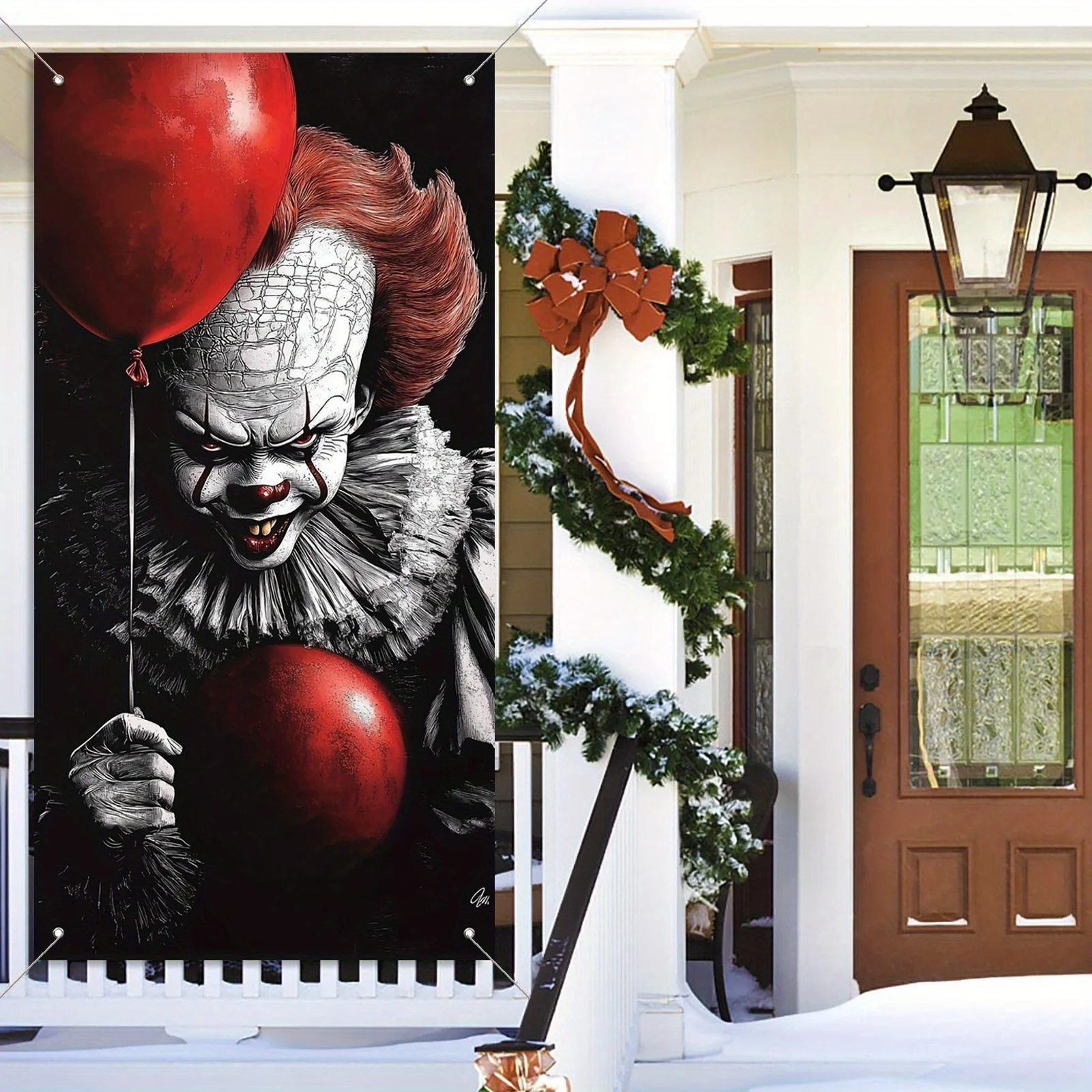 لافتة باب ثنائية الأبعاد، قطعة واحدة، لافتة باب Clown Penny Wise 2D - ديكور حفلات مخيف ومخيف، ديكور الهالوين #4