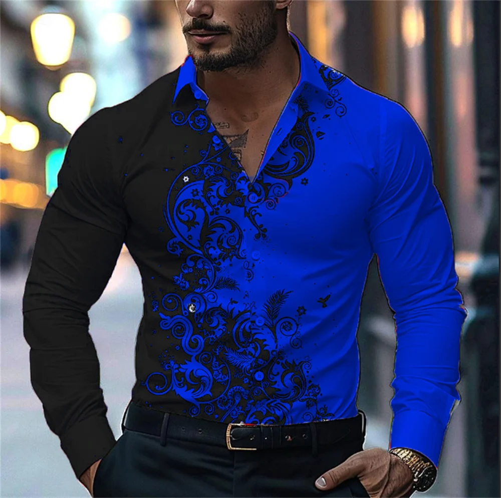Abstract Lapel Men's Shirt Outdoor Street Long Sleeve Button Clothing Comfortable Soft Fashion Designer Design Casual Breathable