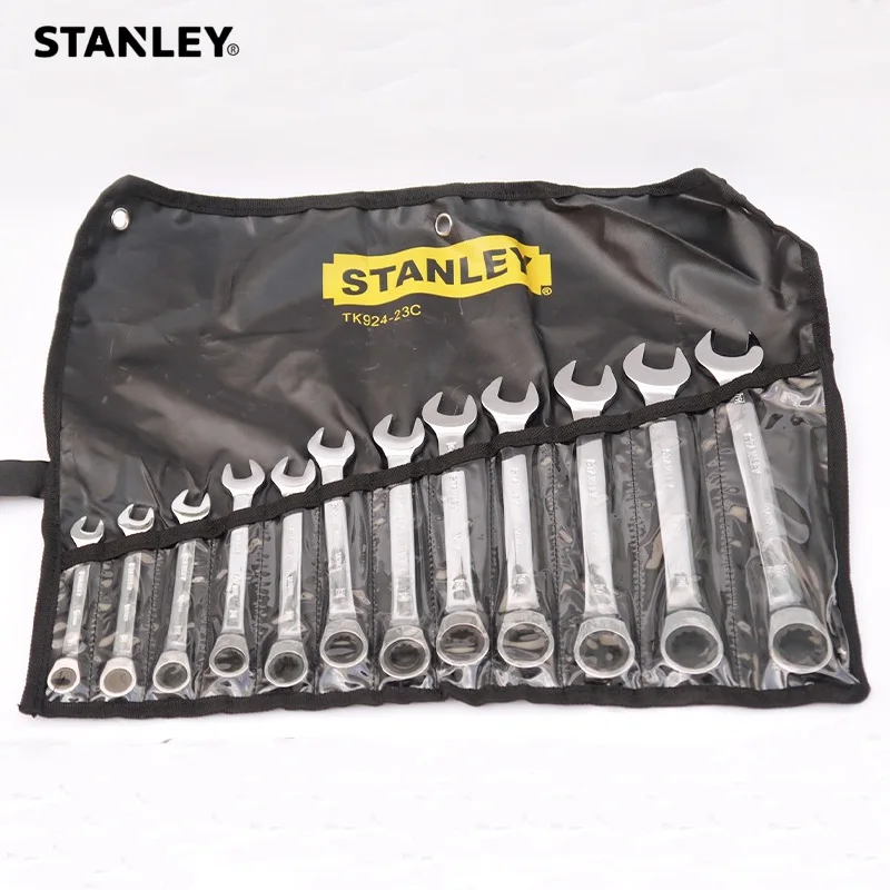 Stanley 12Pcs/Set Combination Ratchet Wrench Set Profession Metric Combination Spanner Set Mechanical Tool kit For Cars 8 to 19