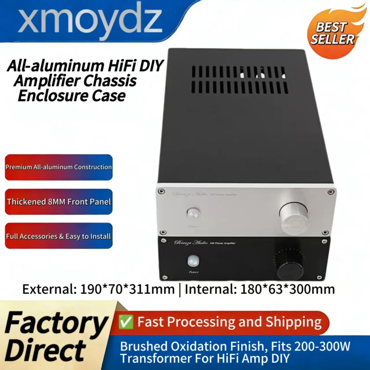

Корпус для Hi-Fi усилителя DIY из алюминия, 190*70*311 мм, подходит для трансформатора 200-300 Вт, внутренний размер 180*63*300 мм