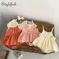 Summer new fashionable and personalized camisole skirt, small and fresh embroidered skirt baby girl triangle jumpsuit, jumpsuit